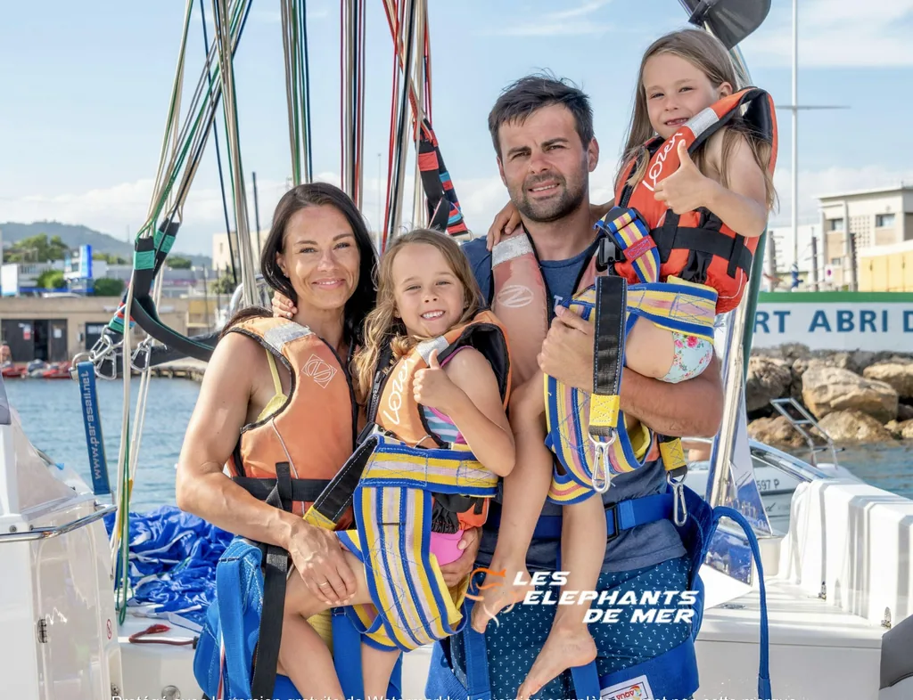 Groupe à bord du bateau de parachute ascensionnel privatisé
